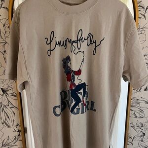 Living Fully Co & Disco Cowgirl Tan Graphic Tee with Cowgirl Design